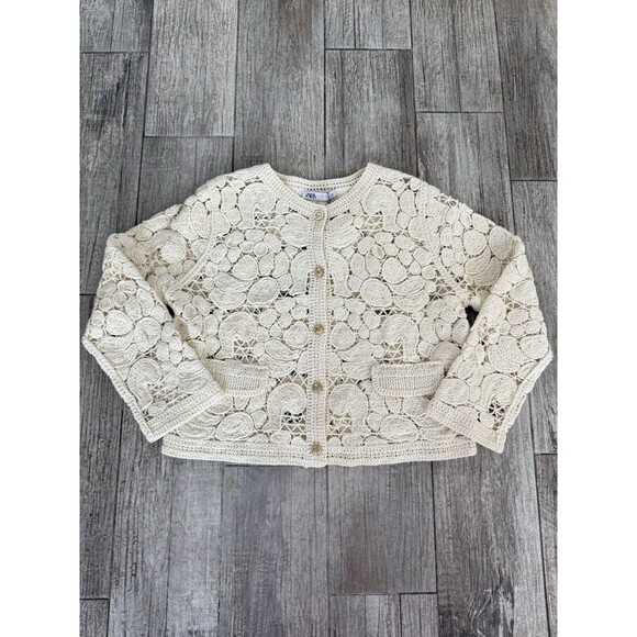 ZARA KNIT MACRAMÉ CARDIGAN - Picture 2 of 9